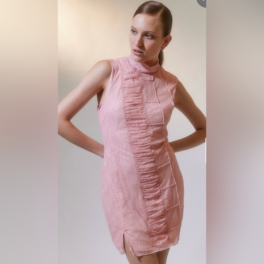 Urban Outfitters Estee Spliced Pink Lace Mini Dress XS